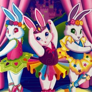 Fantastic World Lisa Frank Vtg Ballerina Bunnies Pocket Folder Portfolio 1990's